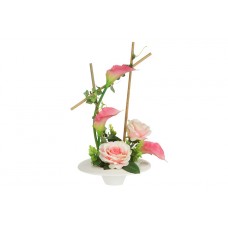 Декоративные цветы Розы и каллы розовыена керамической подставке