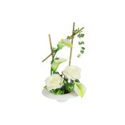Декоративные цветы Розы и каллы белые на керамической подставке