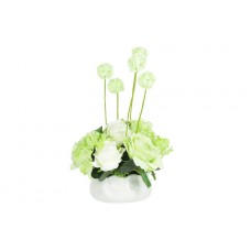 Декоративные цветы Розы белые с зеленым в керамической вазе