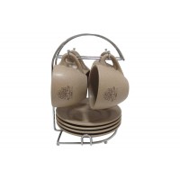 Набор: 4 чашки + 4 блюдца на металлической подставке Дерево жизни